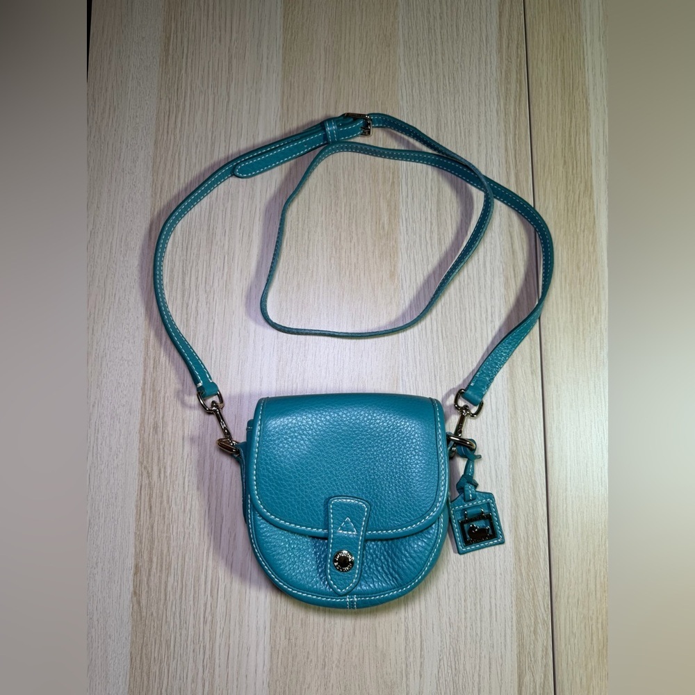 Dooney & Bourke Teal Pebble Grain Leather Crossbody‎ Mini Flap Saddle Bag Dillen